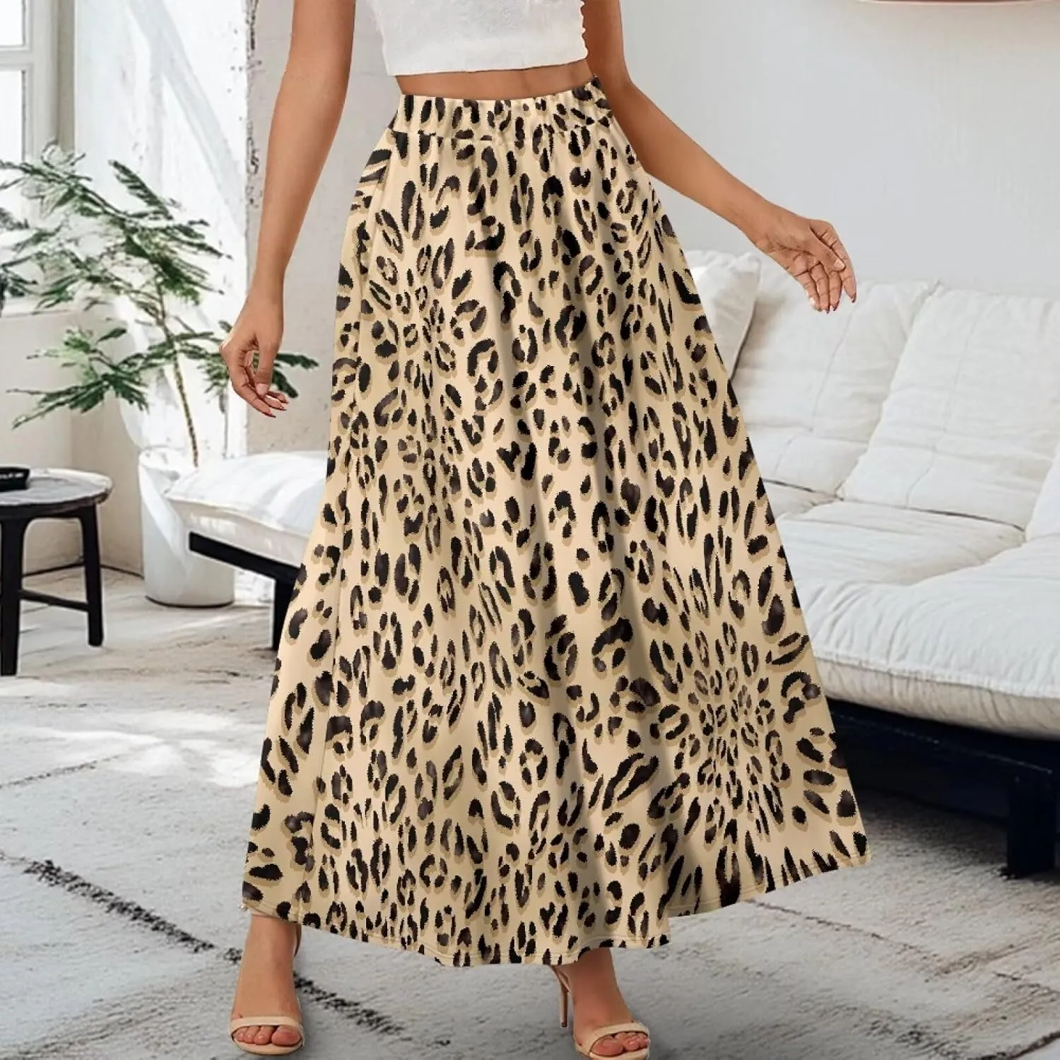 Womens Casual Skirts High Waist Long Pleated Skirts A-line Midi with Pockets Ankle Length Flowy Swing Skirts