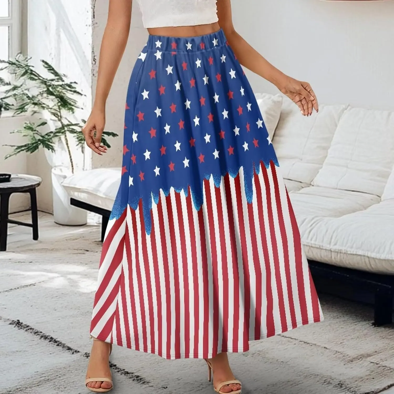 Womens Casual Skirts High Waist Long Pleated Skirts A-line Midi with Pockets Ankle Length Flowy Swing Skirts