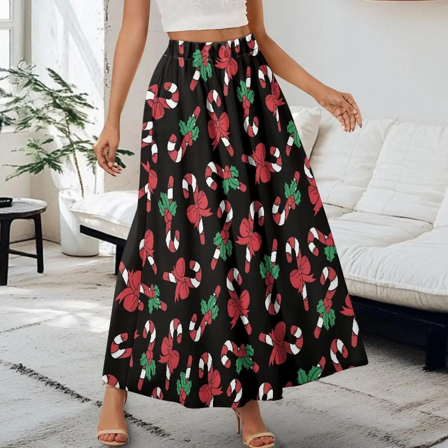 Womens Casual Skirts High Waist Long Pleated Skirts A-line Midi with Pockets Ankle Length Flowy Swing Skirts