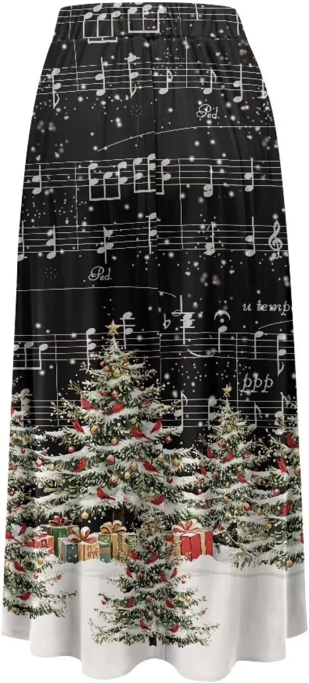 Womens Casual Skirts High Waist Long Pleated Skirts A-line Midi with Pockets Ankle Length Flowy Swing Skirts