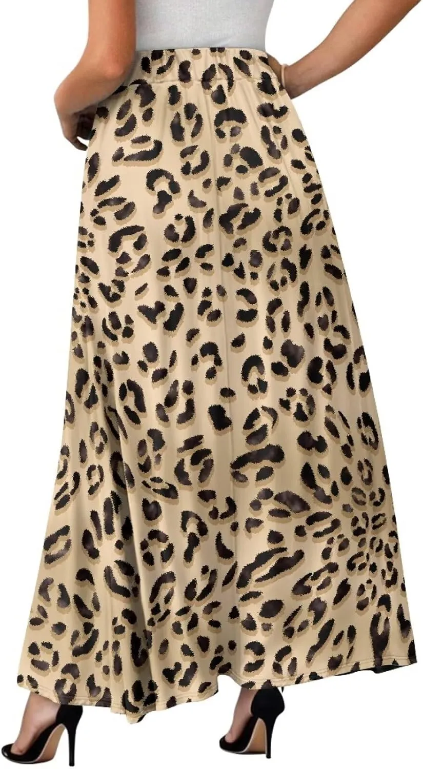 Womens Casual Skirts High Waist Long Pleated Skirts A-line Midi with Pockets Ankle Length Flowy Swing Skirts