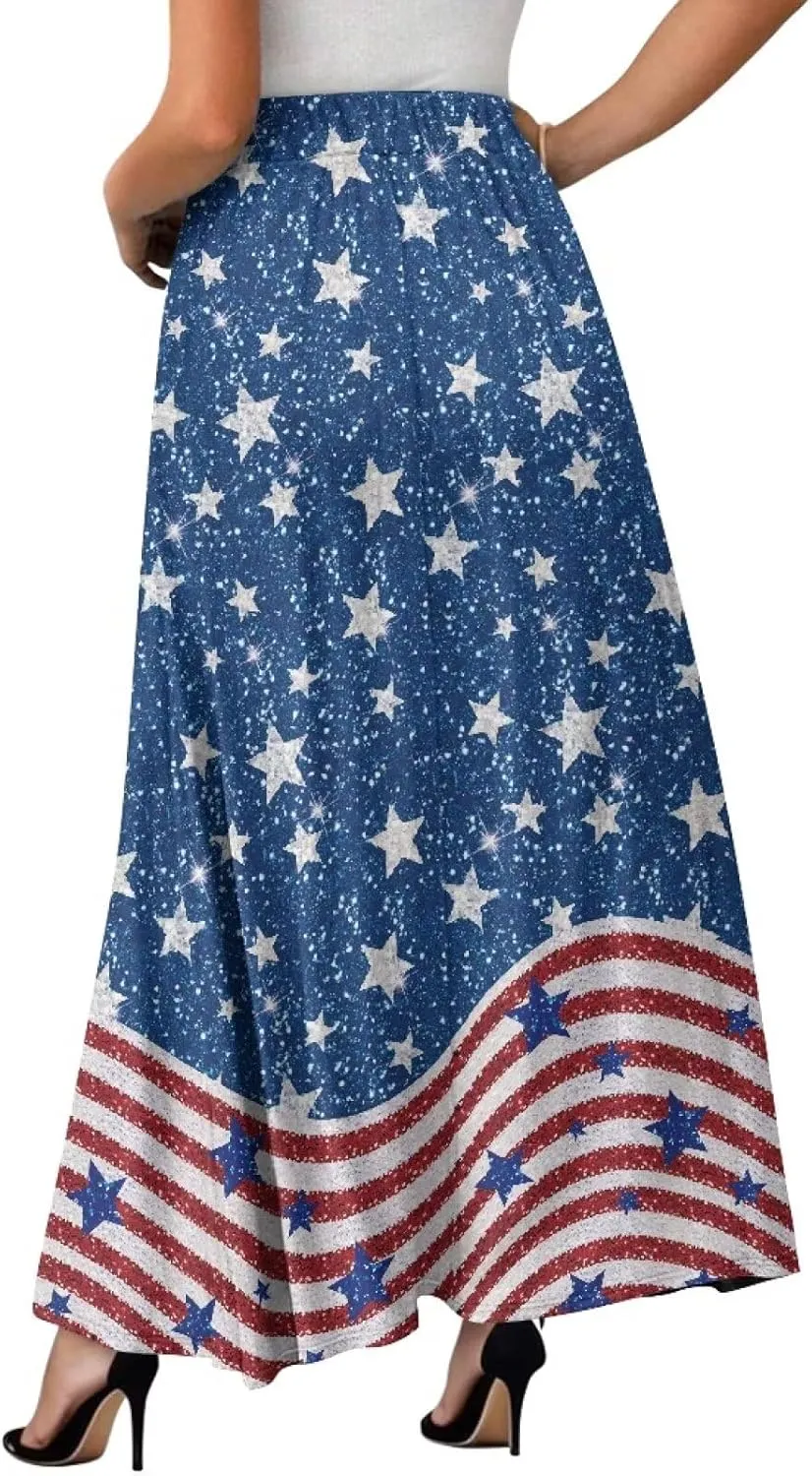 Womens Casual Skirts High Waist Long Pleated Skirts A-line Midi with Pockets Ankle Length Flowy Swing Skirts