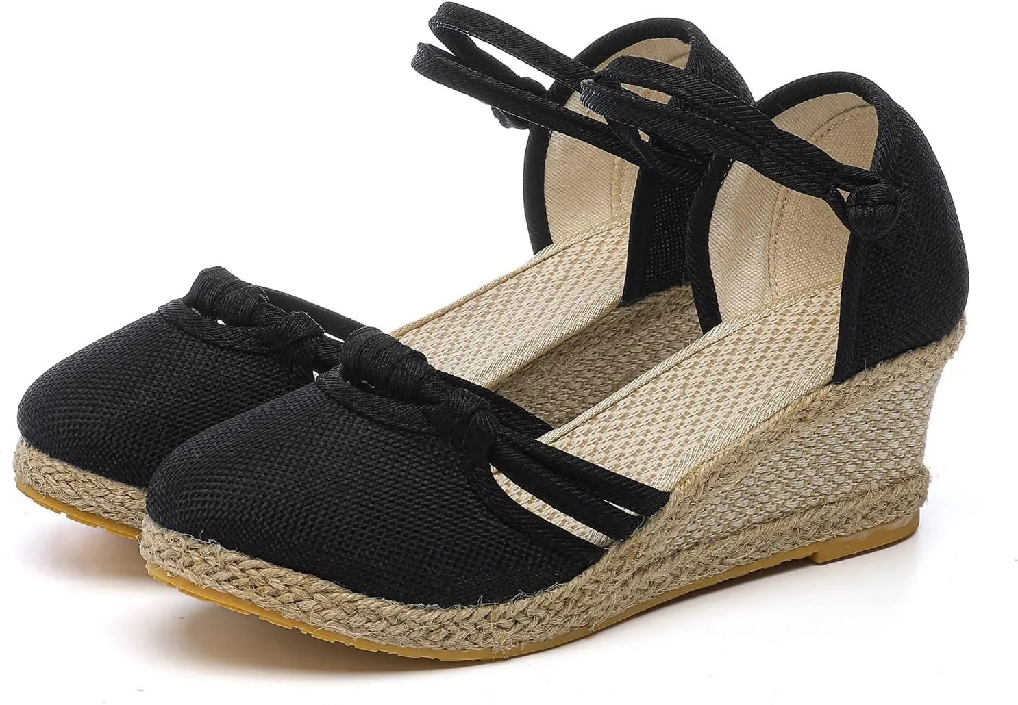 Women's Closed Toe Sandals Ankle Strap Espadrille Platform Sandals Wide Width Slingback Low Wedge Heel Sandal Casual Dressy Summer Woven Slip On Sandal Walking Beach Going Out Comfortable Slippers