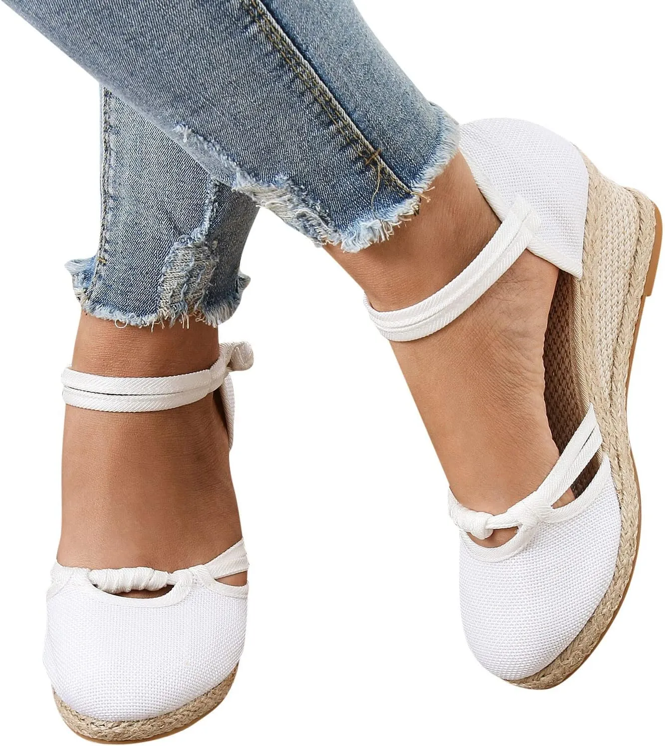 Women's Closed Toe Sandals Ankle Strap Espadrille Platform Sandals Wide Width Slingback Low Wedge Heel Sandal Casual Dressy Summer Woven Slip On Sandal Walking Beach Going Out Comfortable Slippers