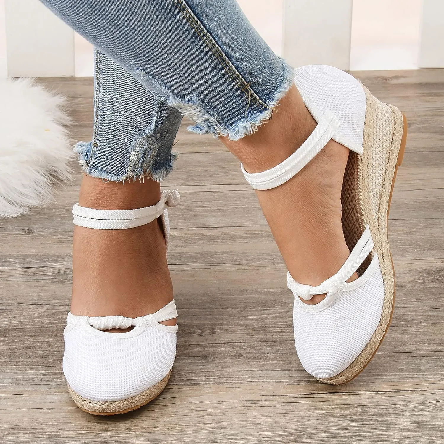 Women's Closed Toe Sandals Ankle Strap Espadrille Platform Sandals Wide Width Slingback Low Wedge Heel Sandal Casual Dressy Summer Woven Slip On Sandal Walking Beach Going Out Comfortable Slippers
