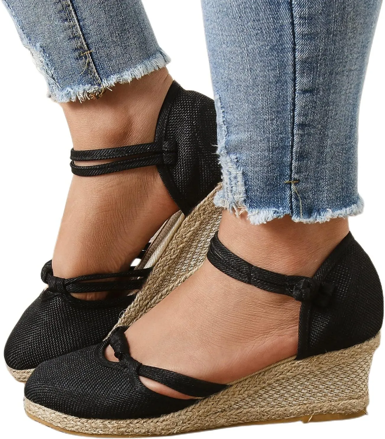 Women's Closed Toe Sandals Ankle Strap Espadrille Platform Sandals Wide Width Slingback Low Wedge Heel Sandal Casual Dressy Summer Woven Slip On Sandal Walking Beach Going Out Comfortable Slippers