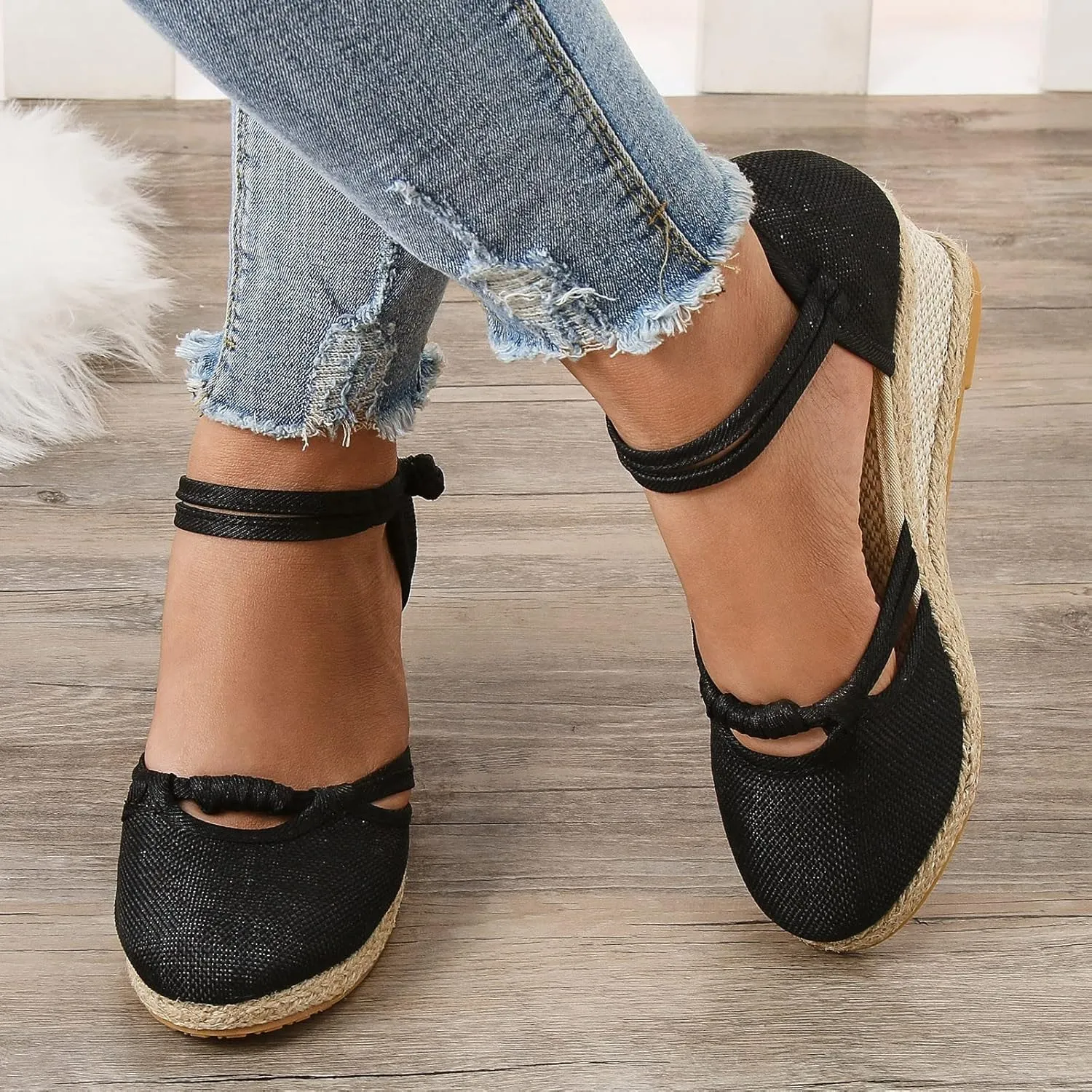 Women's Closed Toe Sandals Ankle Strap Espadrille Platform Sandals Wide Width Slingback Low Wedge Heel Sandal Casual Dressy Summer Woven Slip On Sandal Walking Beach Going Out Comfortable Slippers