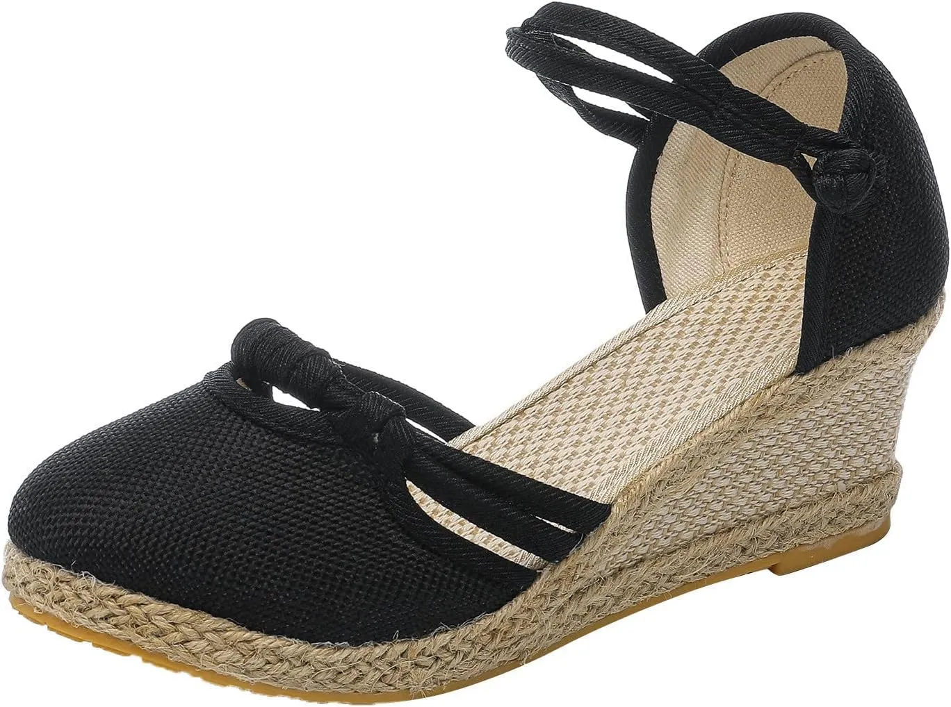 Women's Closed Toe Sandals Ankle Strap Espadrille Platform Sandals Wide Width Slingback Low Wedge Heel Sandal Casual Dressy Summer Woven Slip On Sandal Walking Beach Going Out Comfortable Slippers