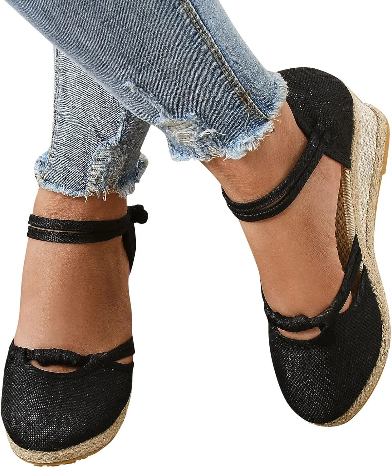 Women's Closed Toe Sandals Ankle Strap Espadrille Platform Sandals Wide Width Slingback Low Wedge Heel Sandal Casual Dressy Summer Woven Slip On Sandal Walking Beach Going Out Comfortable Slippers