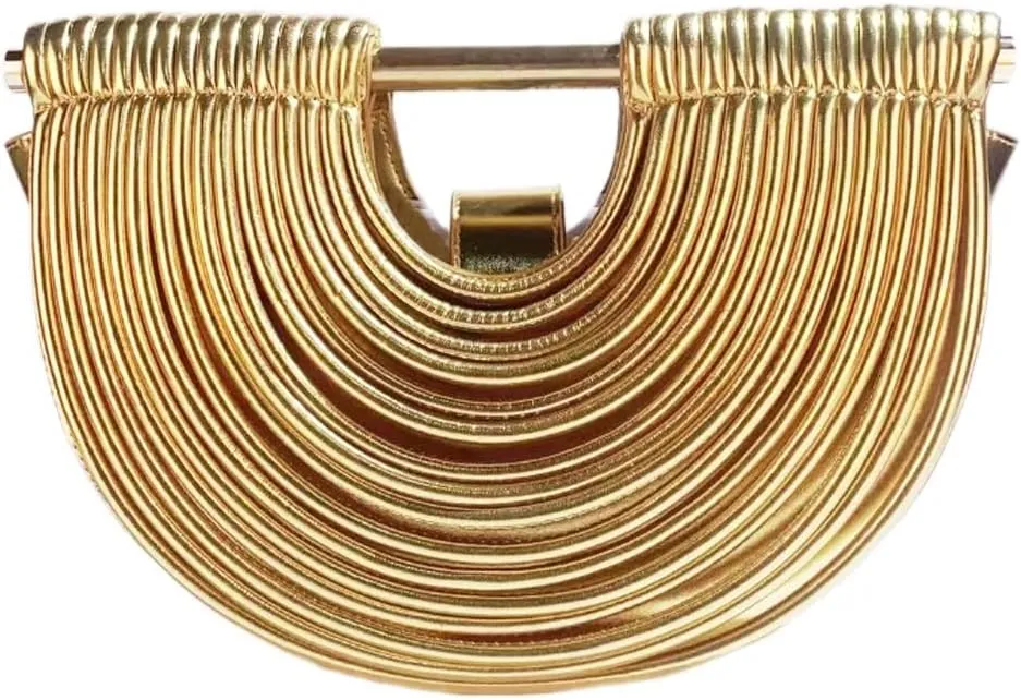 Womens clutch purse gold evening bag Fashion Half Round Braided Bag Formal PU Leather Wallet