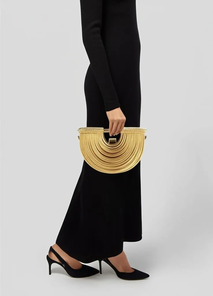 Womens clutch purse gold evening bag Fashion Half Round Braided Bag Formal PU Leather Wallet