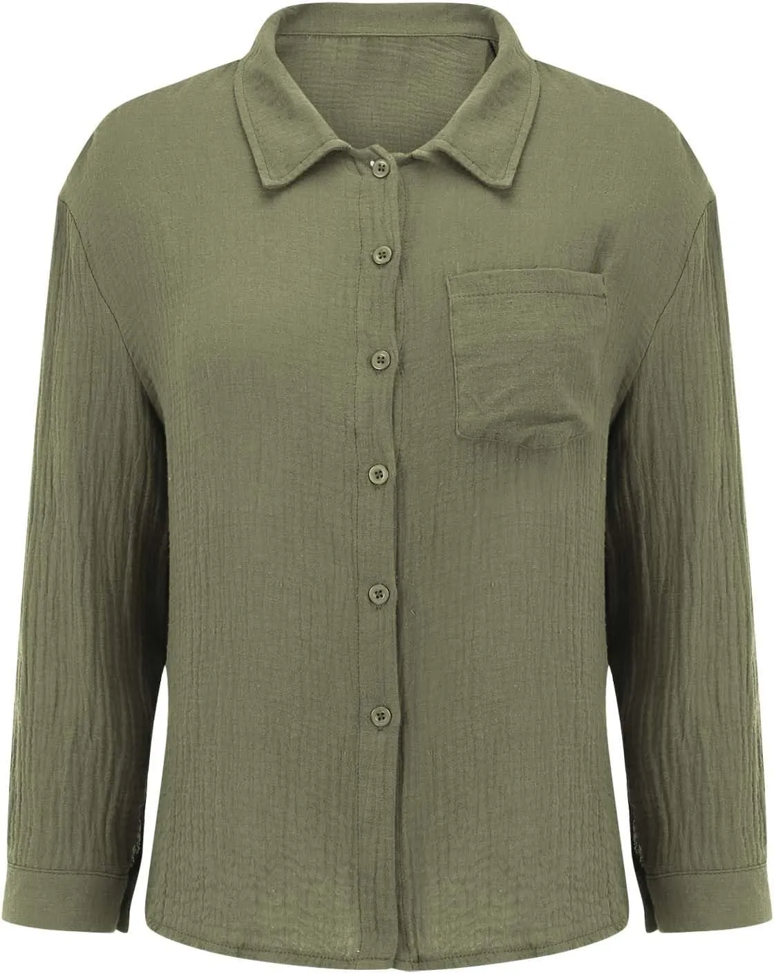 Womens Cotton Linen Outfits Oversized Loose Lapel Long Sleeve Button Down Shirts Solid Wrinkled Side Slit Top