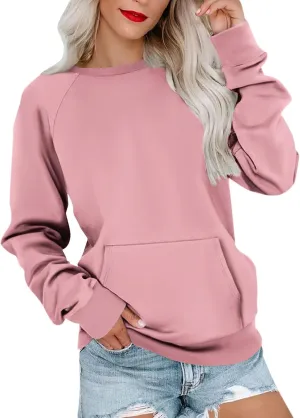 Womens Crewneck Sweatshirt Raglan Sleeve Pullover Sweatshirts No Hood Loose Fit Sweat Shirts Fall Outfits with Pocket