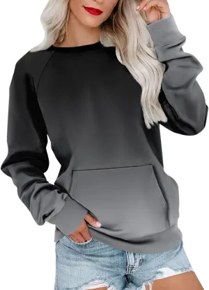 Womens Crewneck Sweatshirt Raglan Sleeve Pullover Sweatshirts No Hood Loose Fit Sweat Shirts Fall Outfits with Pocket