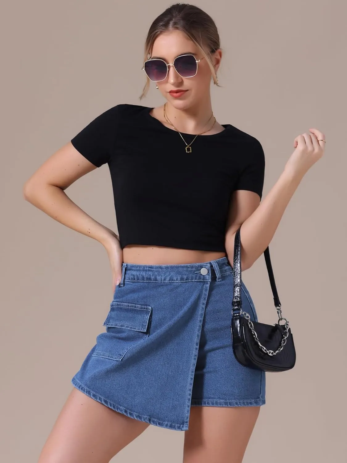 Women's Denim Skorts Wrap Skort Skirts High Waisted Y2K Cowgirl Western Outfits Jean Mini Shorts