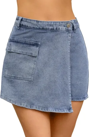Women's Denim Skorts Wrap Skort Skirts High Waisted Y2K Cowgirl Western Outfits Jean Mini Shorts