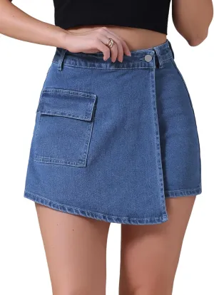 Women's Denim Skorts Wrap Skort Skirts High Waisted Y2K Cowgirl Western Outfits Jean Mini Shorts