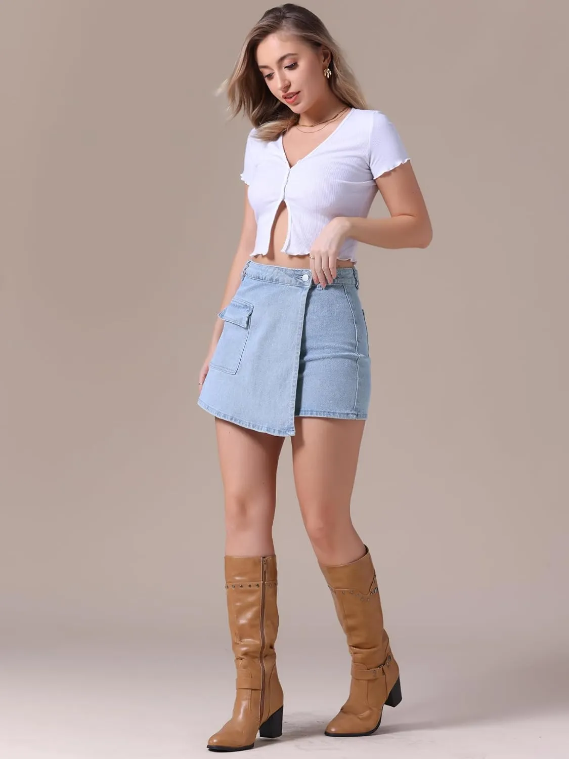 Women's Denim Skorts Wrap Skort Skirts High Waisted Y2K Cowgirl Western Outfits Jean Mini Shorts