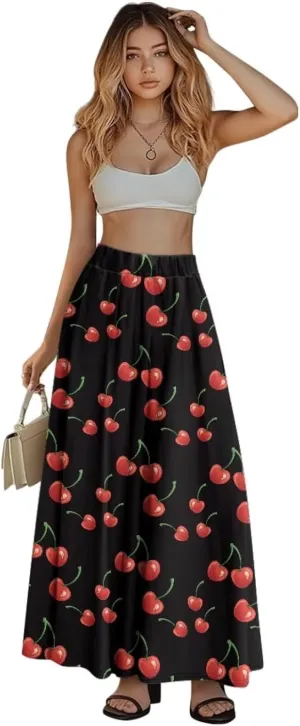 Women's Long Maxi Skirts Casual High Waist Pleated Skirts with Pockets Ankle Length Fashion Flowy Swing Skirts