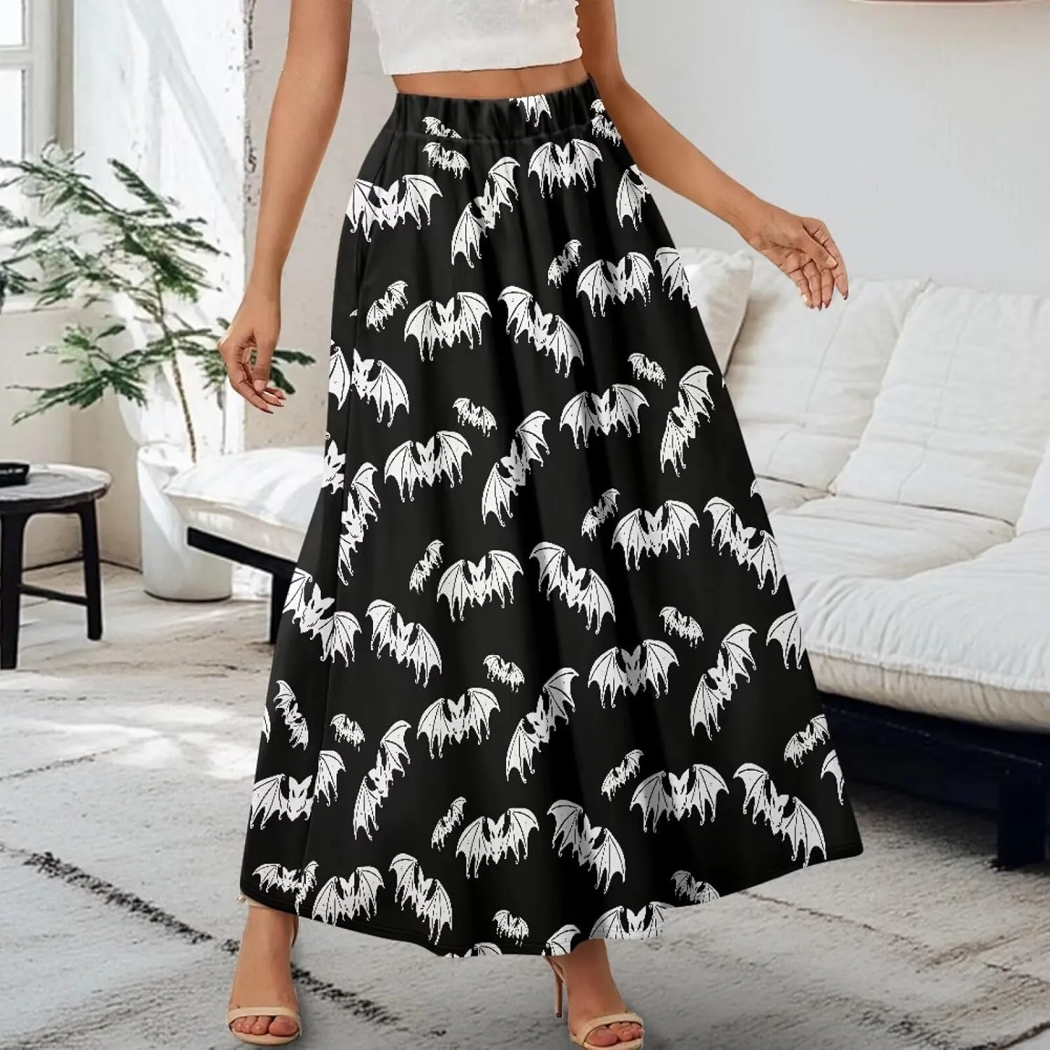 Women's Long Maxi Skirts Casual High Waist Pleated Skirts with Pockets Ankle Length Fashion Flowy Swing Skirts