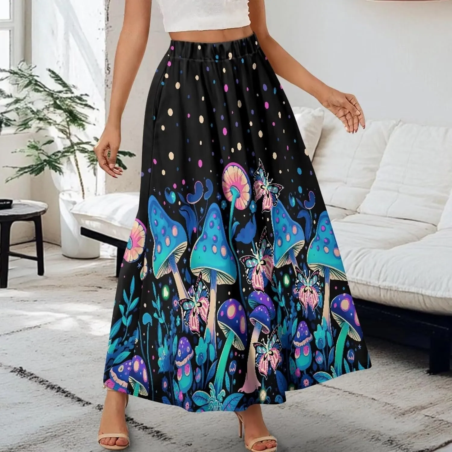 Women's Long Maxi Skirts Casual High Waist Pleated Skirts with Pockets Ankle Length Fashion Flowy Swing Skirts
