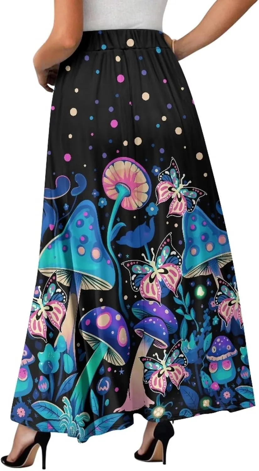 Women's Long Maxi Skirts Casual High Waist Pleated Skirts with Pockets Ankle Length Fashion Flowy Swing Skirts