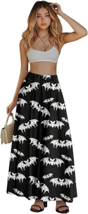 Women's Long Maxi Skirts Casual High Waist Pleated Skirts with Pockets Ankle Length Fashion Flowy Swing Skirts
