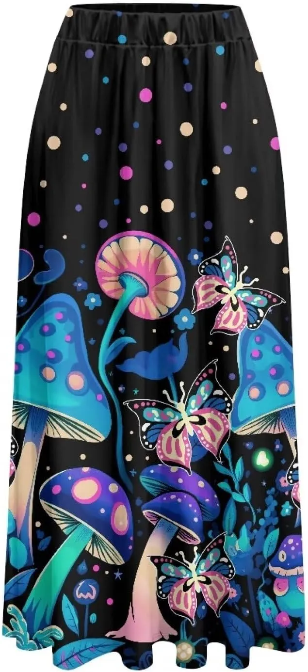 Women's Long Maxi Skirts Casual High Waist Pleated Skirts with Pockets Ankle Length Fashion Flowy Swing Skirts