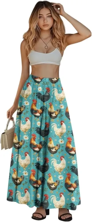 Women's Long Maxi Skirts Casual High Waist Pleated Skirts with Pockets Ankle Length Fashion Flowy Swing Skirts