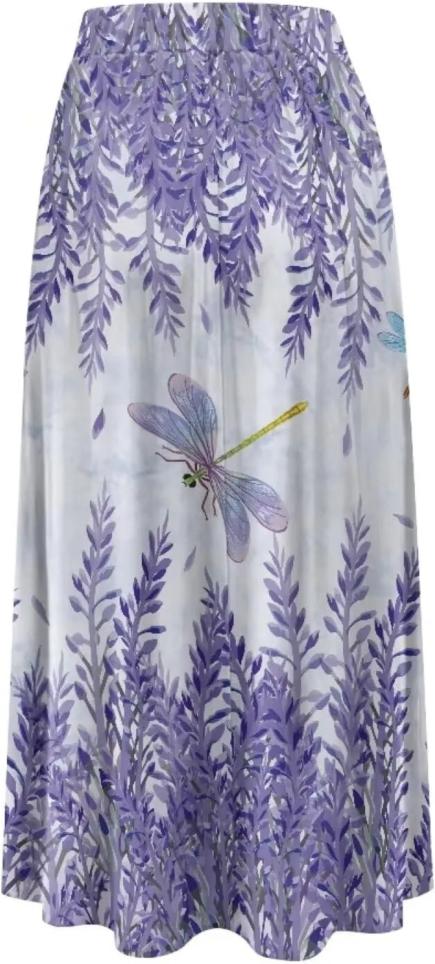 Women's Long Maxi Skirts Casual High Waist Pleated Skirts with Pockets Ankle Length Fashion Flowy Swing Skirts