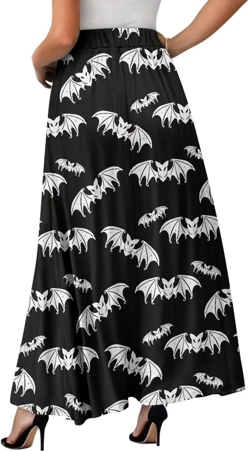 Women's Long Maxi Skirts Casual High Waist Pleated Skirts with Pockets Ankle Length Fashion Flowy Swing Skirts