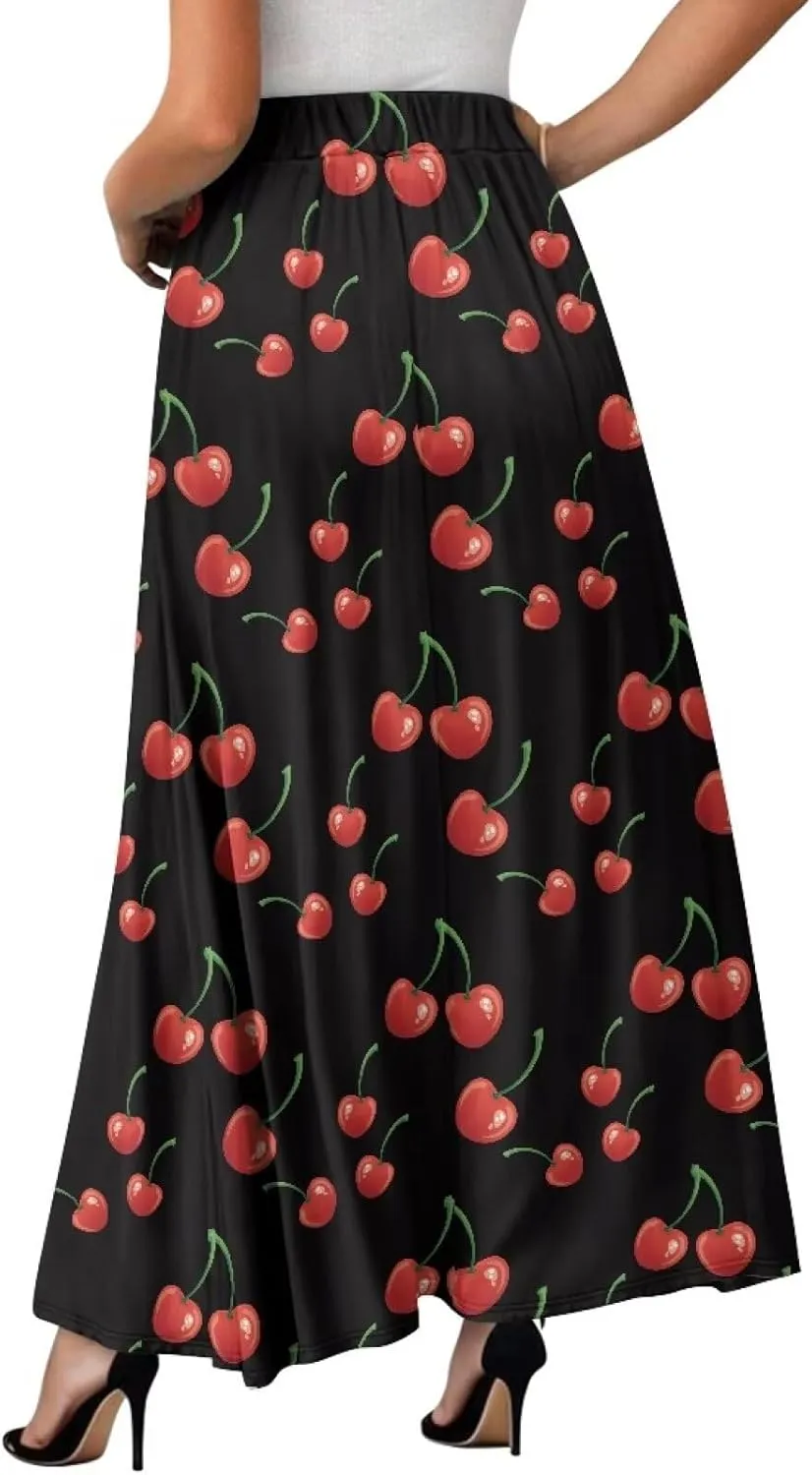 Women's Long Maxi Skirts Casual High Waist Pleated Skirts with Pockets Ankle Length Fashion Flowy Swing Skirts