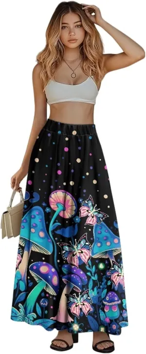 Women's Long Maxi Skirts Casual High Waist Pleated Skirts with Pockets Ankle Length Fashion Flowy Swing Skirts