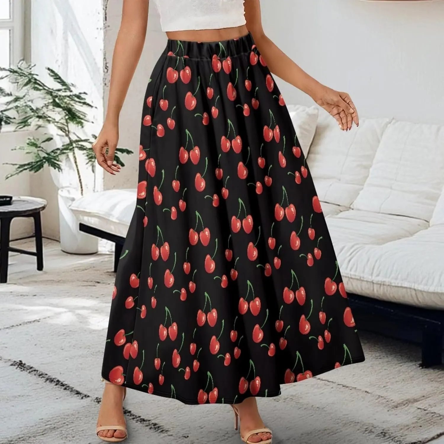 Women's Long Maxi Skirts Casual High Waist Pleated Skirts with Pockets Ankle Length Fashion Flowy Swing Skirts