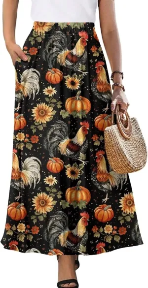 Women's Maxi High Waist Pleated Skirt Casual Long Skirts Flowy Swing Party Skirt with Pockets Ankle Length