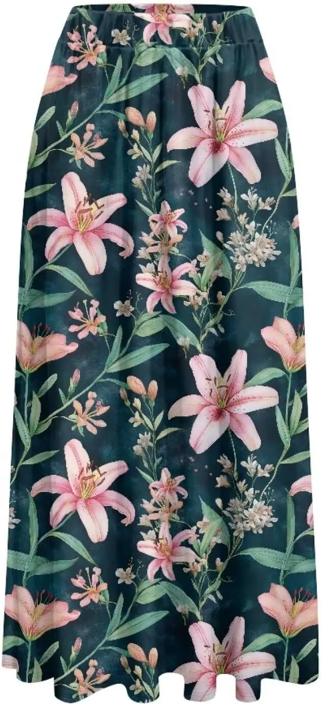 Women's Maxi High Waist Pleated Skirt Casual Long Skirts Flowy Swing Party Skirt with Pockets Ankle Length