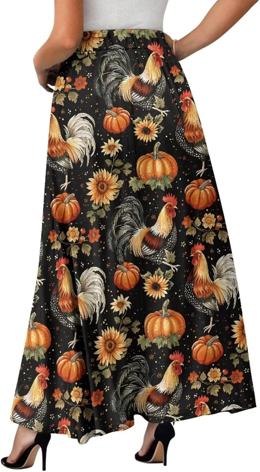 Women's Maxi High Waist Pleated Skirt Casual Long Skirts Flowy Swing Party Skirt with Pockets Ankle Length