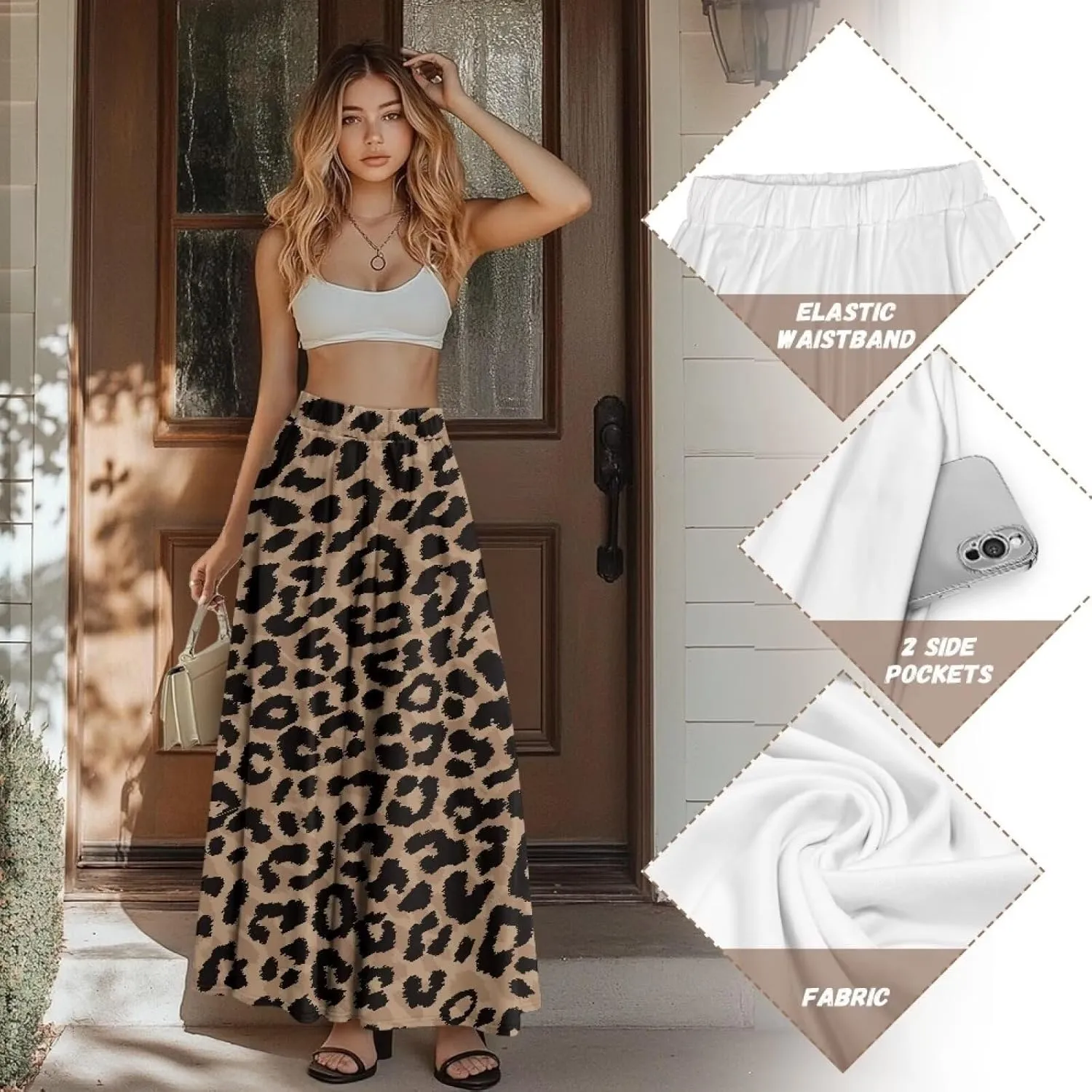 Women's Maxi High Waist Pleated Skirt Casual Long Skirts Flowy Swing Party Skirt with Pockets Ankle Length