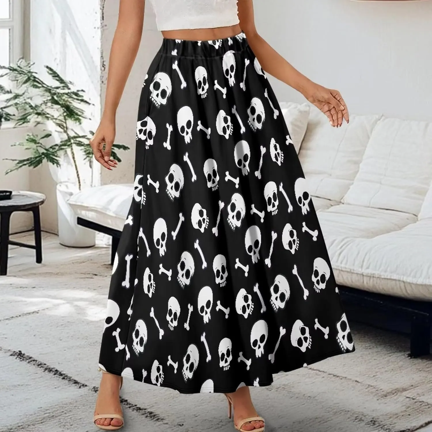 Women's Maxi High Waist Pleated Skirt Casual Long Skirts Flowy Swing Party Skirt with Pockets Ankle Length