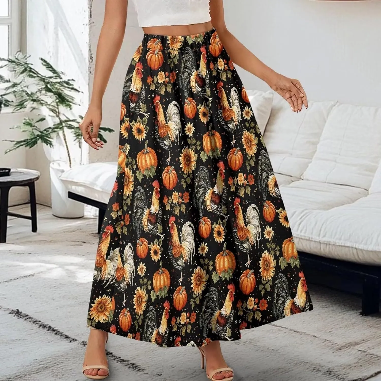 Women's Maxi High Waist Pleated Skirt Casual Long Skirts Flowy Swing Party Skirt with Pockets Ankle Length