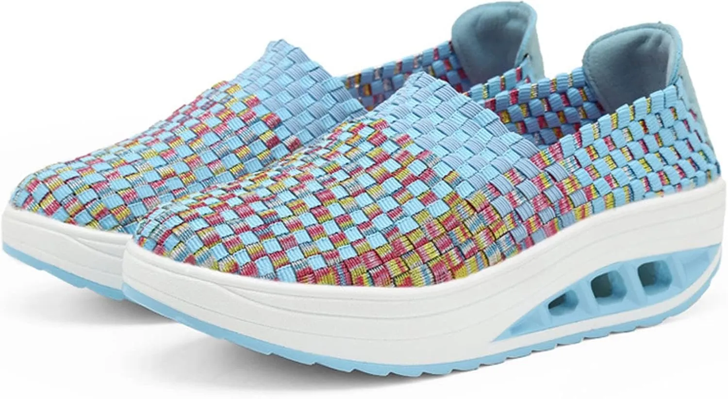 Women's Mesh Woven Breathable Slip On Orthopedic Walking Shoes,Fashion Wedge Platform Slip on Loafer Walking Shoes with Arch Support