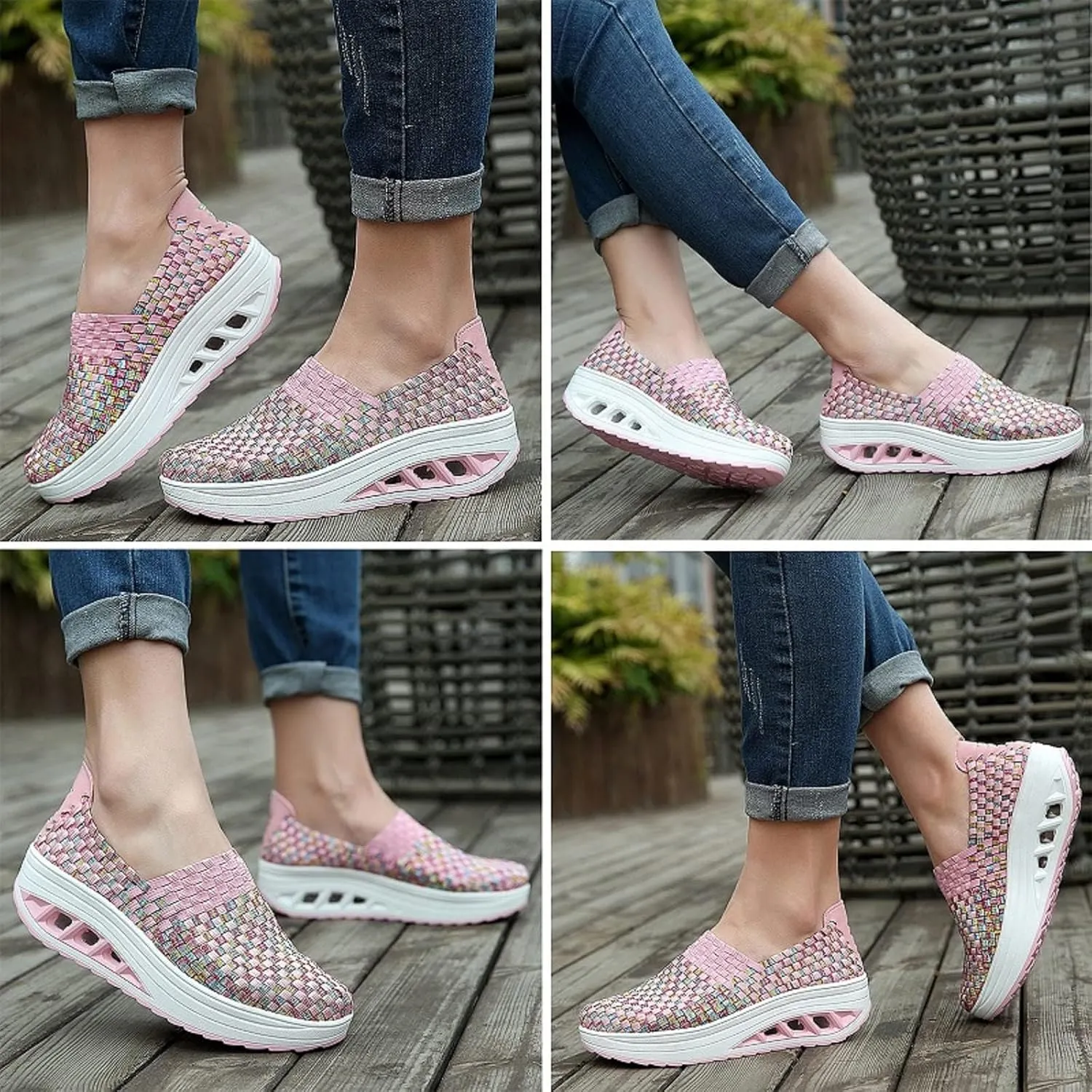Women's Mesh Woven Breathable Slip On Orthopedic Walking Shoes,Fashion Wedge Platform Slip on Loafer Walking Shoes with Arch Support
