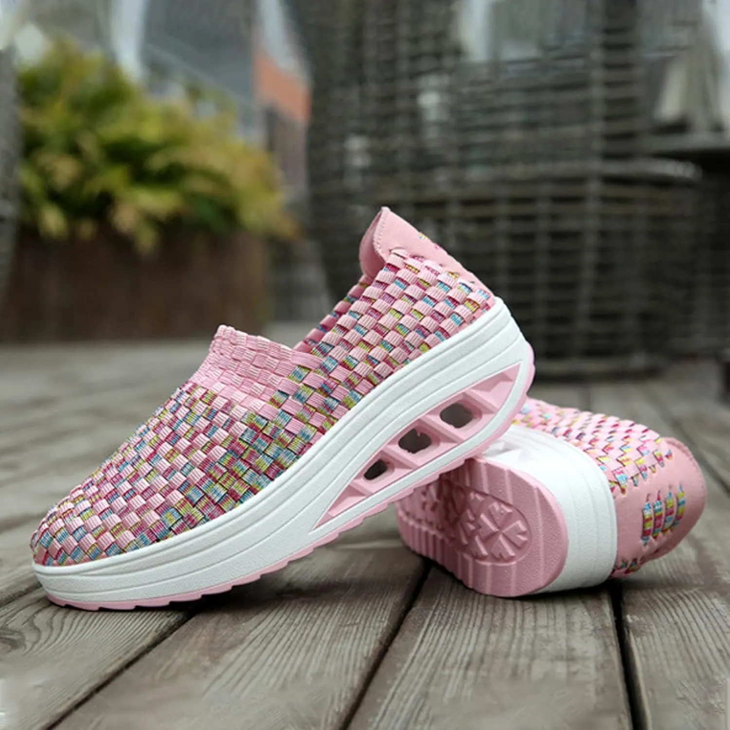 Women's Mesh Woven Breathable Slip On Orthopedic Walking Shoes,Fashion Wedge Platform Slip on Loafer Walking Shoes with Arch Support