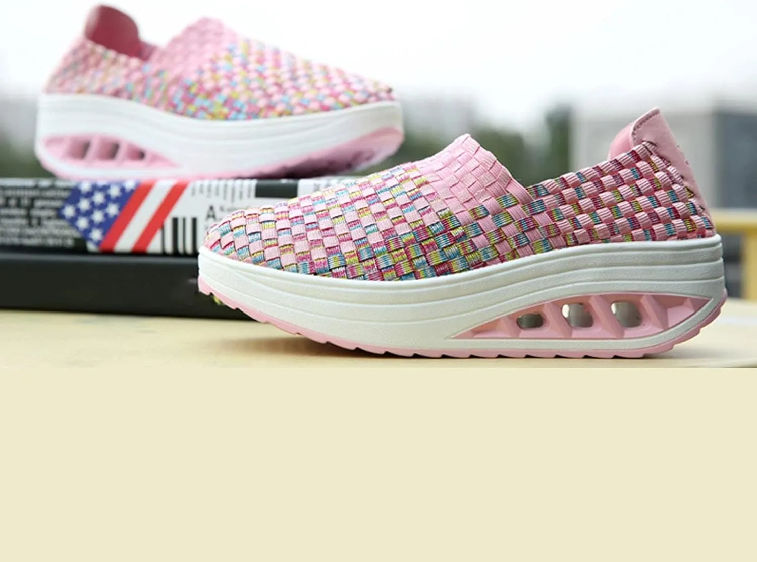 Women's Mesh Woven Breathable Slip On Orthopedic Walking Shoes,Fashion Wedge Platform Slip on Loafer Walking Shoes with Arch Support