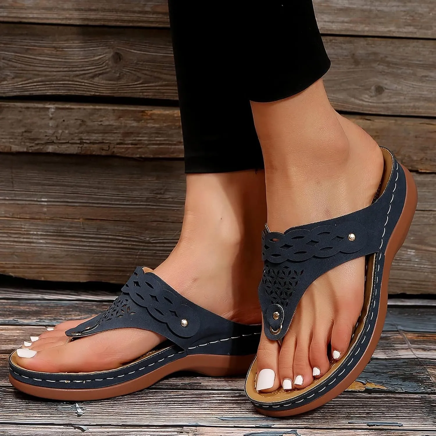Women's Orthopedic Platform Wedge Sandals Comfortable Dressy Summer Casual Slip On Low Heels Flip Flops Comfortable Orthopedic Walking Slippers with Arch Support Dressy Trendy Lightweight Slipper