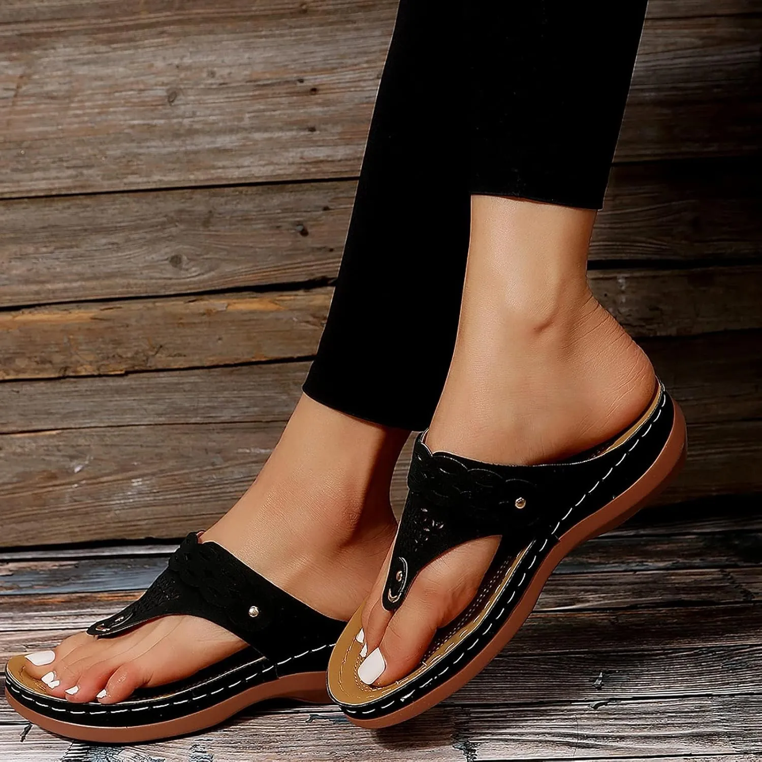 Women's Orthopedic Platform Wedge Sandals Comfortable Dressy Summer Casual Slip On Low Heels Flip Flops Comfortable Orthopedic Walking Slippers with Arch Support Dressy Trendy Lightweight Slipper