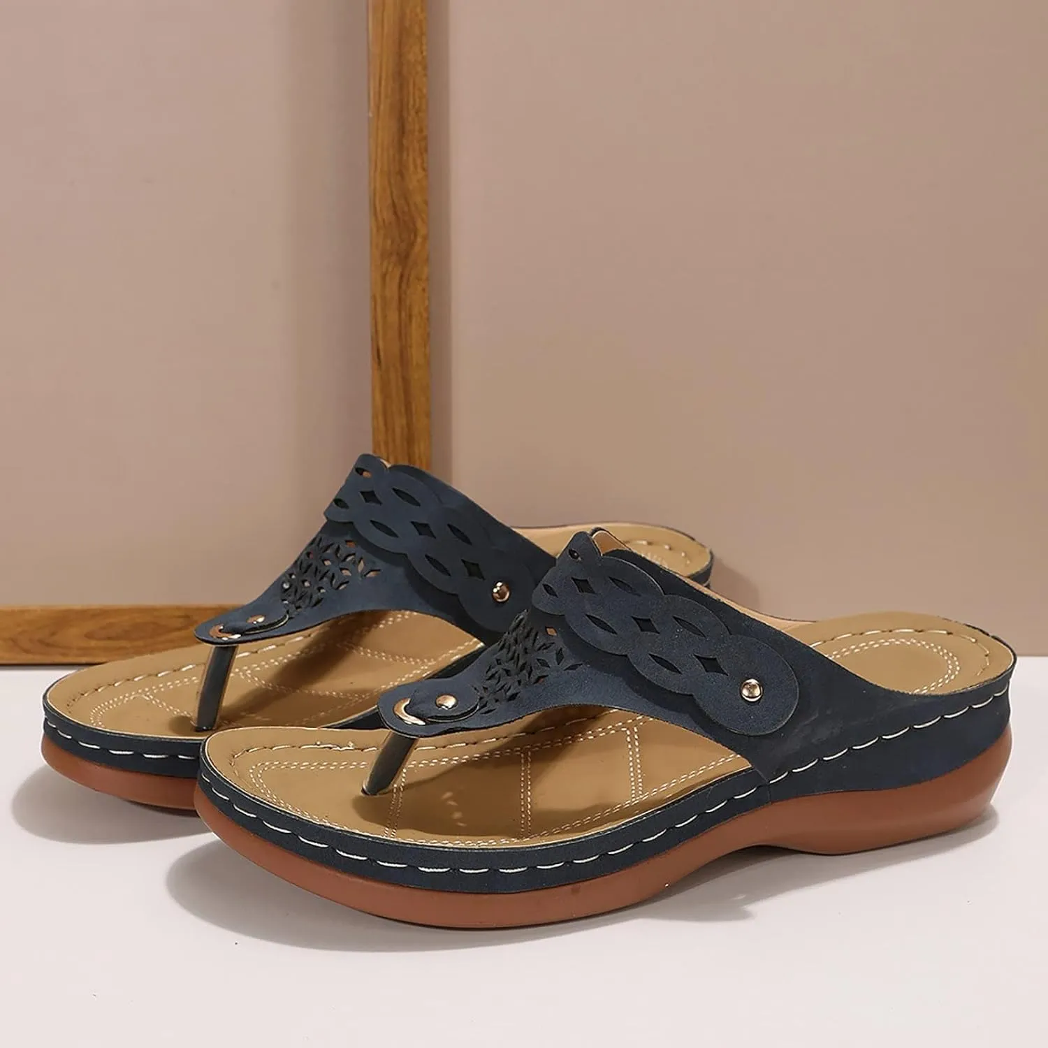 Women's Orthopedic Platform Wedge Sandals Comfortable Dressy Summer Casual Slip On Low Heels Flip Flops Comfortable Orthopedic Walking Slippers with Arch Support Dressy Trendy Lightweight Slipper