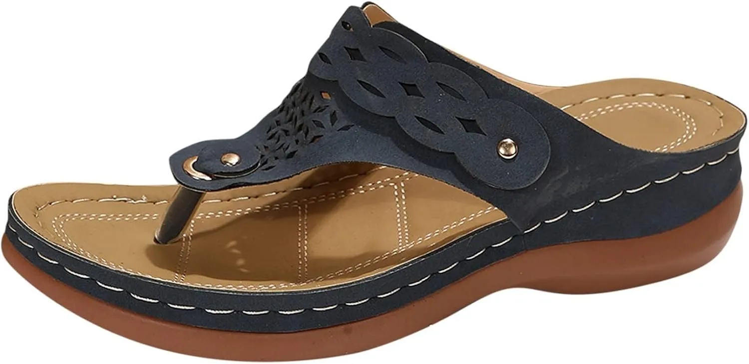 Women's Orthopedic Platform Wedge Sandals Comfortable Dressy Summer Casual Slip On Low Heels Flip Flops Comfortable Orthopedic Walking Slippers with Arch Support Dressy Trendy Lightweight Slipper