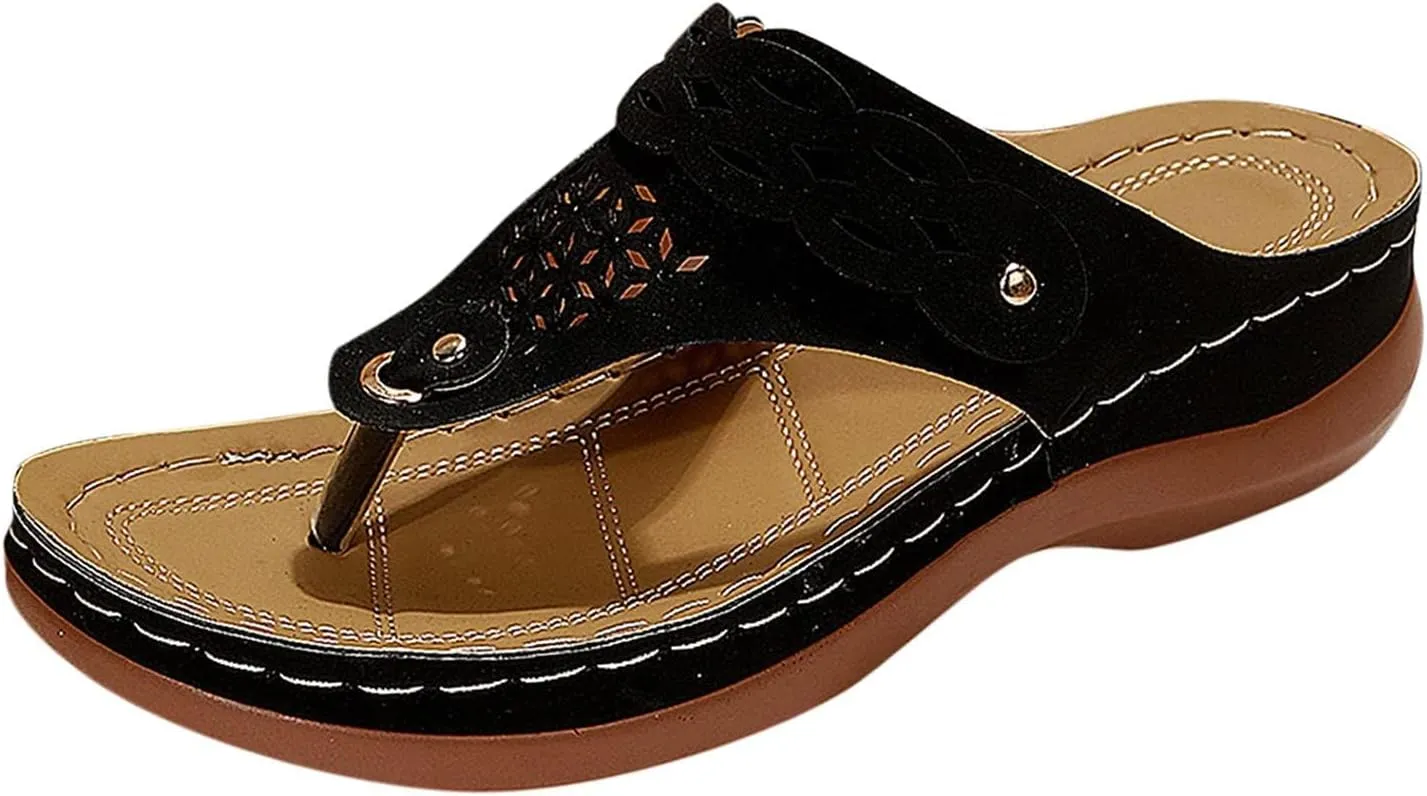 Women's Orthopedic Platform Wedge Sandals Comfortable Dressy Summer Casual Slip On Low Heels Flip Flops Comfortable Orthopedic Walking Slippers with Arch Support Dressy Trendy Lightweight Slipper