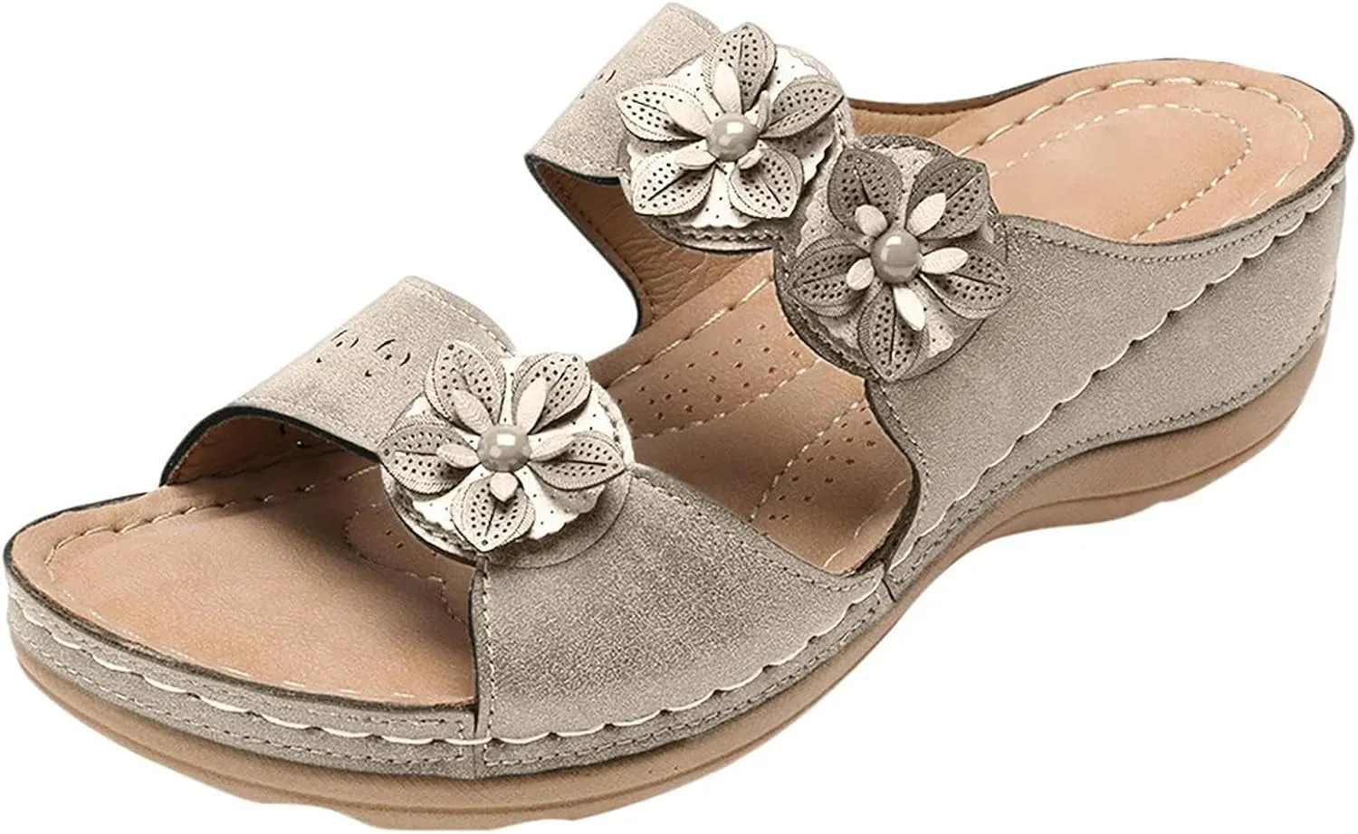 Women's Orthopedic Platform Wedge Sandals Summer Sandals for Women Casual Dressy Comfortable Slides with Flowers Slip On Lightweight Breathable Orthotic Slippers with Arch Support Going Out Outdoor